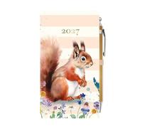 2027 Slim Week To View Hardback Diary & Pen - Squirrel and Wild Flowers