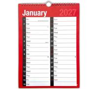 2027 Spiral Bound Month Wall Plan 2 Column Calendar Red and White (2027)
