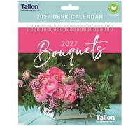 2027 Stand Up Desk Calendar - Flip Desktop Calendar with Wiro Binding - Free Standing Month to View Planner with UK Bank Holidays - Small Standing Desk Planner (Bouquets 2027)