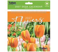2027 Stand Up Desk Calendar - Flip Desktop Calendar with Wiro Binding - Free Standing Month to View Planner with UK Bank Holidays - Small Standing Desk Planner (Flowers 2027)