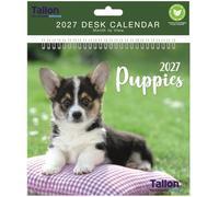 2027 Stand Up Desk Calendar - Flip Desktop Calendar with Wiro Binding - Free Standing Month to View Planner with UK Bank Holidays - Small Standing Desk Planner (Puppies 2027)