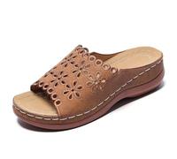 2027 Summer Fashion Sandals in Plain Colours with Hollow Pattern - Comfortable, Breathable, Casual Flat Shoes for Everyday Use, brown, 7 UK