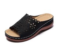 2027 Summer Fashion Sandals in Plain Colours with Hollow Pattern - Comfortable, Breathable, Casual Flat Shoes for Everyday Use, black, 7 UK