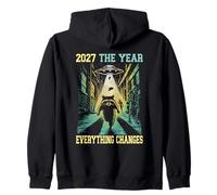 2027 The Year Everything Changes Racoon Alien Zombie Humor Zip Hoodie