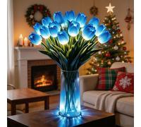 2027 Upgrade Radiant Romantic Tulip Light, 10/15PCS Tulip Lamp Artificial Magical Meadow Flowers with Vase, for Christmas & Halloween,Home Decor and Wedding Anniversary (Blue,10*Flowers With Vase)