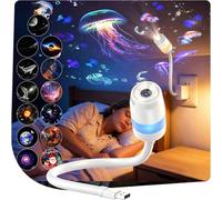 2027 Upgraded Galaxy Projector Lamp with 13 Switchable Films, USB Star Moon Night Light with 10 Colors, 360° Adjustable Gooseneck Starry Sky Projection for Bedroom, Living Room Decor (13 Films)