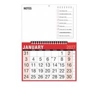 2026 Wall Calendar Easy View Month to View Red - Dry Wipe Whiteboard Notes To-Do List Pad - Wirebound 265x185mm Hanging Calendar 2026 UK - Home Office Students Family