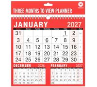 2027 Wall Calendar - Three Months to View Spiral Bound Hanging Wall Planner Monthly Organiser with UK Holidays for Home, Office, School & Business