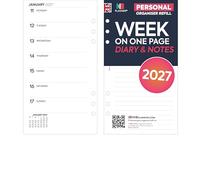 2027 Week on one page diary and lined notes refill organiser insert | January 2027 - December 2027 | Compatible with Filofax personal size organisers | 95 x 171mm