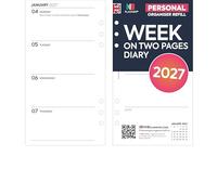 2027 Week on two pages diary refill organiser insert | January 2027 - December 2027 | Compatible with Filofax personal size organisers | 95 x 171mm