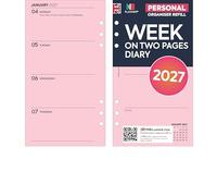 2027 week on two pages pink paper diary refill organiser insert | January 2027 - December 2027 | Compatible with Filofax personal size organiser | 95 x 171mm