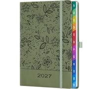 2027 Weekly Diary A5 Week to View - Army Green Minimal Planner, Hardcover Diary with Tabs, 100gsm Paper, Pocket & Pen Holder