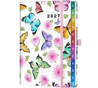 2027 Weekly Diary A5 Week to View - Colourful Butterfly Blossom Aesthetic Planner, Hardcover Diary with Tabs, 100gsm Paper, Pocket & Pen Holder - Weekly Organiser