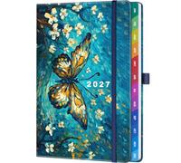 2027 Weekly Diary A5 Week to View - Dancing Butterfly Garden Aesthetic Planner, Hardcover Diary with Tabs, 100gsm Paper, Pocket & Pen Holder - Weekly Organiser