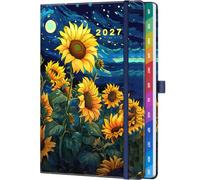 2027 Weekly Diary A5 Week to View - Golden Sunflower Glow Aesthetic Planner, Hardcover Diary with Tabs, 100gsm Paper, Pocket & Pen Holder - Weekly Organiser