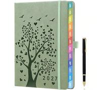 2027 Weekly Diary A5 - Week-to-View Planner with Elastic Closure, Pen Loop & Inner Pocket, 100 GSM Paper, Weekly Planner for Work, Appointments & Personal Organisation, Olive Green