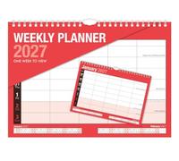 2027 Weekly Planner Wall Calendar Red - One Week to View 5 Column Layout - A4 Hanging Calendar 210x296mm - UK & Ireland Holidays Home Office School Family