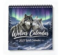 2027 Wolf Wall Calendar, 12-Month Hanging Monthly Calendar with Northern Lights Design, Double Wire Spiral Binding, Large Writable Date Blocks, Ideal Christmas Gift for Wolf Lovers