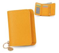 2027 Women's Elegant Minimalist Short Slim Wallet - Mini 3 Bifold (Yellow) | All-match Trendy RFID Blocking Card Coin Holder Card with Zipper