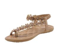 2027 Women's Flat Flower Flip Flops Boho Sandals Casual Shoes for Beach Holiday Comfortable, khaki, 6 UK