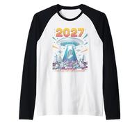 2027 Year Everything Changes First Contact Alien Raglan Baseball Tee