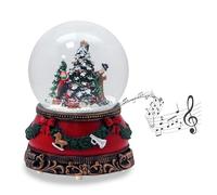 20272 Snow Globe Christmas Tree Decoration Base with Red Fir Garland, Music Box & Shaking Ball - W: 10 cm H: 14 cm
