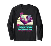 2029 Year of the Rooster 80s Retro Vaporwave Chinese Zodiac Long Sleeve T-Shirt