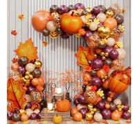 202PCS Fall Balloon Arch Kit with Orange, Brown, Burgundy Fall Color Balloons - Foil Pumpkins, Pinecones & Maple Leaves- Thanksgiving Balloons Decor for Thanksgiving, Autumn, Fall Birthday Decorations