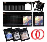 202pcs Press on Nail Packaging Bag, 100pcs Empty Holographic Nail Storage Bag and 100pcs Instruction&Display Black Cardboard with 2 Roll Transparent Tape for Nail Display Profession Salon (Black, 100)