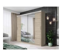 (203CM, OAK) FH DALLAS Modern Sliding Door Wardrobe with Mirror