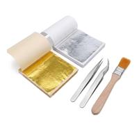 203pcs Edible Gold Leaf for Cakes Set, Gold Leaf Sheets with Tools, Ideal for Baking Decoration, Furniture Restoration and Craft Projects, Complete Set with Pieces and Application Accessories