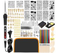 203PCS Wood Burning Kit, 100W Digital Wood Burner Tool with Adjustable Temperature, Pyrography Pen Set with 54 Tips, Letter Number Stamps, 10 Stencils, Transfer Papers, Carving Tools & Case