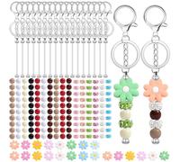 204 Pcs Beadable Keychain Making Kit, Including 24 Pcs Beadable Keychains Bars Blanks, Sunflower Silicone Beads, 60 Spacer Beads, 100 Silicone Beads for DIY Crafts Jewelry Making Gift (BROWN)
