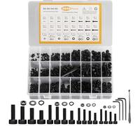 2040 Pcs M2 M3 M4 M5 Metric Screw Assortment, Small Black Bolts and Nuts Kit, Hex Socket Head Cap Screws, Hex Head Socket Cap Screws with Lock and Flat Washers, Metric Bolts and Nuts Assortment