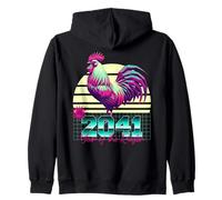 2041 Year of the Rooster 80s Retro Vaporwave Chinese Zodiac Zip Hoodie