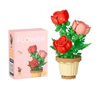 204pcs Rose Flower Building Blocks Set - Artificial Flower Floral Model Toys, Elegant Botanical Plants Collection Kit, Indoor Office Home Desk Decor, Birthday Romantic Gift for Her Valentine's Day
