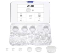 205 Pcs White Plastic Screw Hole Plugs Assorted, Snap-In Locking Screw Hole Covers for Walls, Round Plastic Plugs for Holes Fastener Covers for Furniture Holes Tube, 5mm 6mm 8mm 10mm 13mm 25mm