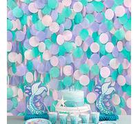 205Ft Purple Pink Teal Tissue Paper Garland Big Circle Dots Hanging Streamer Backdrop Polka Dot Bunting Banner for Little Mermaid Kids Birthday Wedding Baby Shower Under The Sea Party Decorations