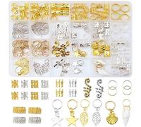206 Pieces Beads for Hair Braids, Dreadlock Jewelry, Hair Jewelry for Braids, Metal Gold and Silver Braid Rings, Cuffs and Clips for Men Women Dreadlock Accessories