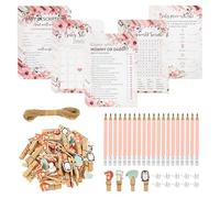 206PCS Flower Baby Shower Game Supplies, 5 Sets Include 125 Activity Cards 20 Pencils 50 Clothespins 10 Nails 1 Bundle Rope for Birthday Gender Reveal Party