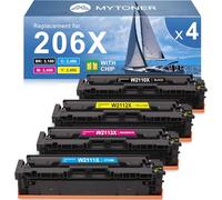 206X 206A Toner Cartridges 4 Pack High Yield (with Chip) Compatible Replacement for HP 206X 206A for Color Pro MFP M283fdw M283cdw Pro M255dw M255 M282 M283 Printer | W2110X W2110A Toner BK/C/M/Y