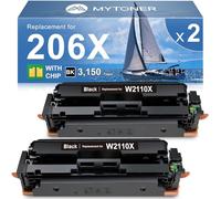 206X Black High Yield Toner Cartridge (with Chip) Compatible Replacement for HP 206X 206A W2110X W2110A Black Toner for Color Pro MFP M283fdw M283cdw M255dw M255 M282 M283 Printer (2 Pack)