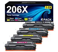 206X Toner Cartridges 4 Pack High Capacity Set (with Chip) Compatible Replacement for HP 206X 206A Color Pro MFP M283fdw M255dw M283cdw M283 Printer W2110X W2110A Ink (Black Cyan Yellow Magenta)