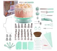207 Pcs Cake Decorating Kit,Baking Kit with Piping Bags and Nozzles,Cake Turntable,Scraper Buttercream Smoother,Straight and Angled Spatula,Cutter Leveller and Other Baking Accessories (Mint Green)