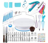 207pcs Cake Decorating Set for Beginners with Turntable 100 Piping Bags Russian Nozzles Icing Spatula and Tools