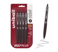 207PLUS+ Gel, 0.7MM, Black, 4pk | Retractable, Faster-Drying, Smooth Writing, Smear-Resistant, uni Super Ink™ Plus+