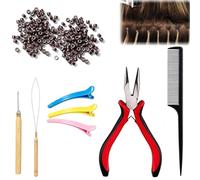 207Psc Hair Extensions Tools Kit, Nano Beads Hair Extensions Kit, 1 Pc Micro Bead Plier 2 Pcs Loop Needle Threader Pulling Hook 3 Pcs Plastic Alligator Clips 1 Pc Comb with 200pcs Nano Beads Links