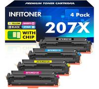 207X 207A Toner Compatible with HP Color Pro MFP M283fdw With Chip 4PK | Compatible for Color Pro MFP M283fdn M282nw M255dw M255nw W2210X W2211X W2212X W2213X Black Cyan Yellow Magenta