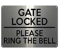 2098 GATE LOCKED Please Ring The Bell Door Garden Metal Aluminium Plaque Sign (20x15cm, Brushed Silver)