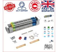 20A DIN Rail Terminal Blocks Kit - 40 Contacts, Blue Screws Included